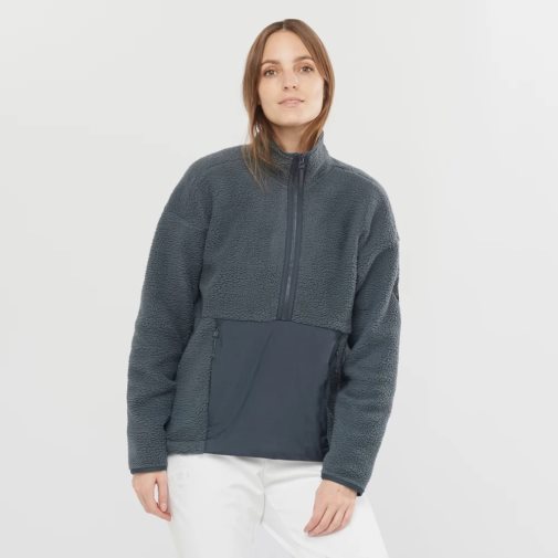 Chaquetas Salomon Snowshelter Teddy Full Zip Mujer Negros | MX RQHV987